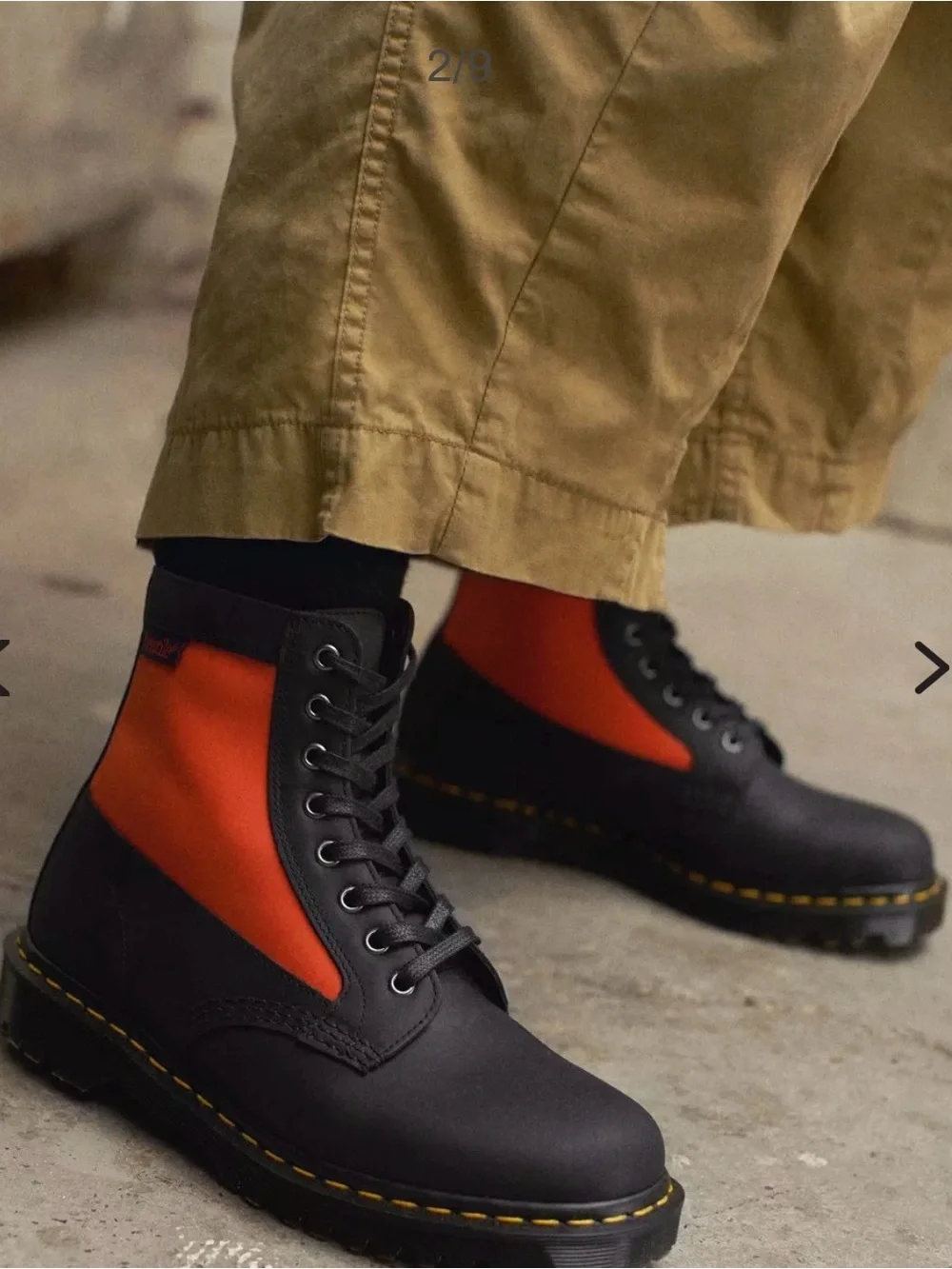 Dr. Martens 1460 Panel Made in England Black Orange Leather Lace-Up Combat Boot